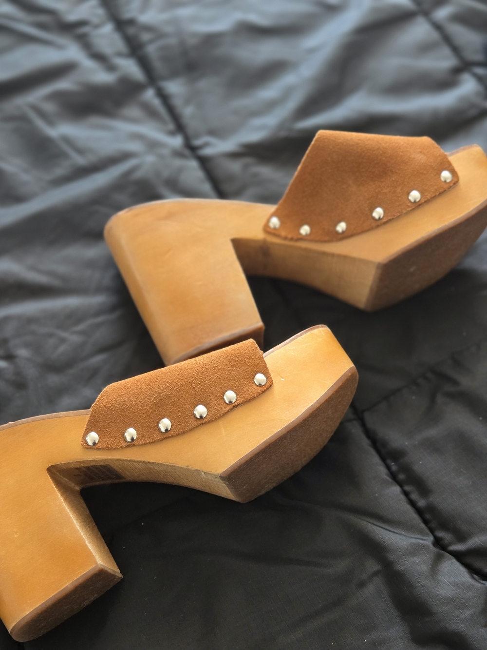 Tony Bianco Cognac Suede Studded Platform Mules